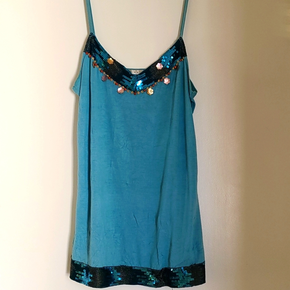Lapis Sequin Crinkle Knit Top, Fits S/M